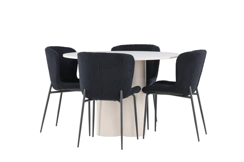 Olivia Spisegruppe 110 cm Rundt med 4 Modesto stole, Beige/Sort