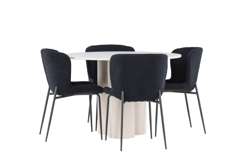 Olivia Spisegruppe 110 cm Rundt med 4 Modesto stole - Beige/Sort - Møbler - Borde - Spisebordssæt