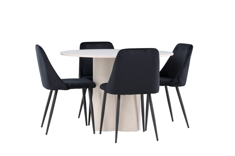 Olivia Spisegruppe 110 cm Rundt med 4 Night stole - Beige/Sort - Møbler - Borde - Spisebordssæt