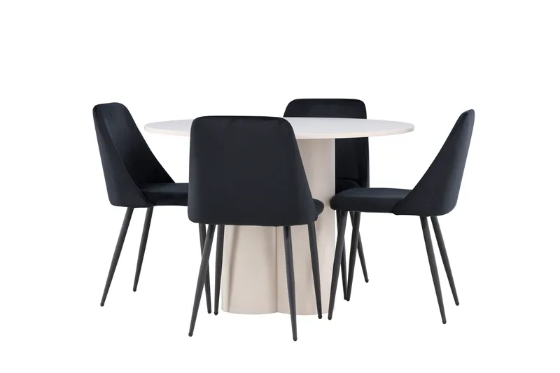 Olivia Spisegruppe 110 cm Rundt med 4 Night stole, Beige/Sort