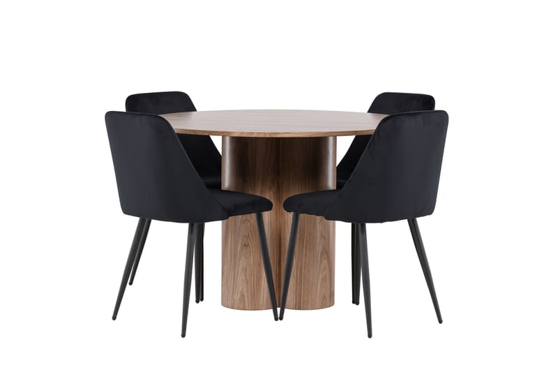 Olivia Spisegruppe 110 cm Rundt med 4 Night stole - Mocca/Svart - Møbler - Borde - Spisebordssæt