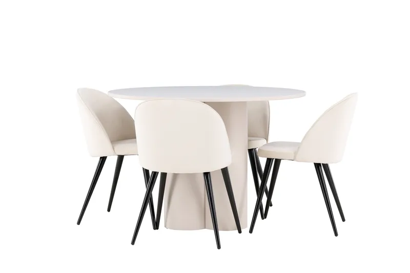 Olivia Spisegruppe 110 cm Rundt med 4 Velvet stole, Beige/Beige