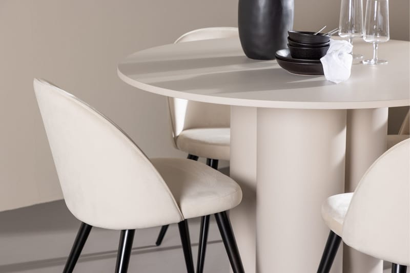 Olivia Spisegruppe 110 cm Rundt med 4 Velvet stole - Beige/Beige - Møbler - Borde - Spisebordssæt