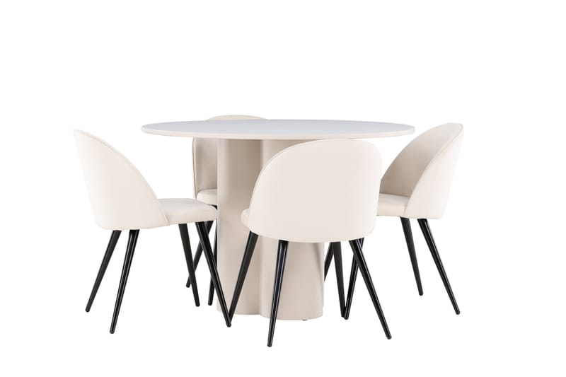 Olivia Spisegruppe 110 cm Rundt med 4 Velvet stole - Beige/Beige - Møbler - Borde - Spisebordssæt