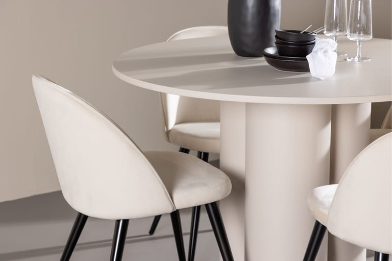 Olivia Spisegruppe 110 cm Rundt med 4 Velvet stole - Beige/Beige - Møbler - Borde - Spisebordssæt