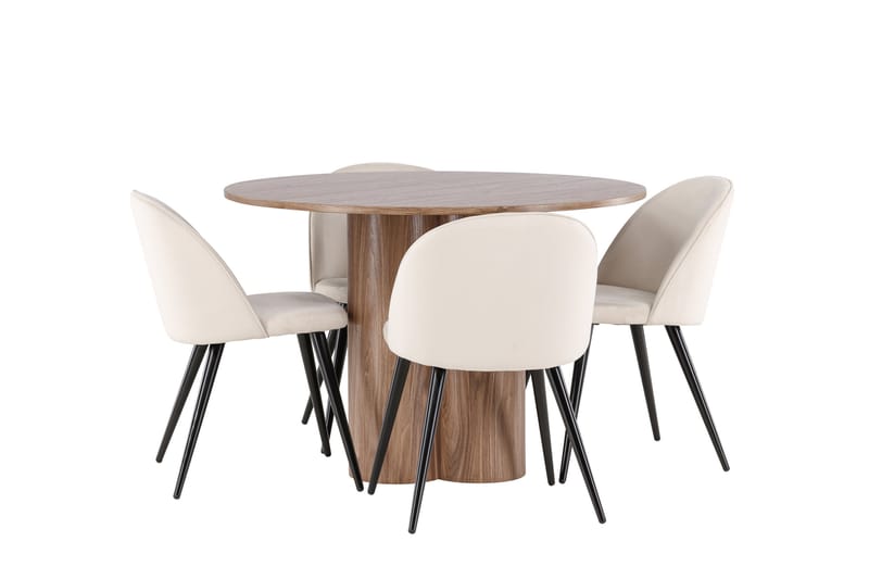 Olivia Spisegruppe 110 cm Rundt med 4 Velvet stole - Mocca/Beige - Møbler - Borde - Spisebordssæt