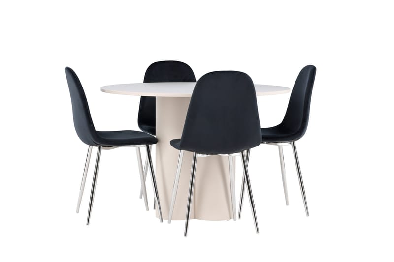 Olivia Spisegruppe 110 cm Rundt med 4 Polar stole - Beige/Sort - Møbler - Borde - Spisebordssæt