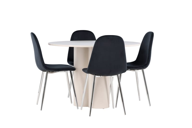 Olivia Spisegruppe 110 cm Rundt med 4 Polar stole - Beige/Sort - Møbler - Borde - Spisebordssæt