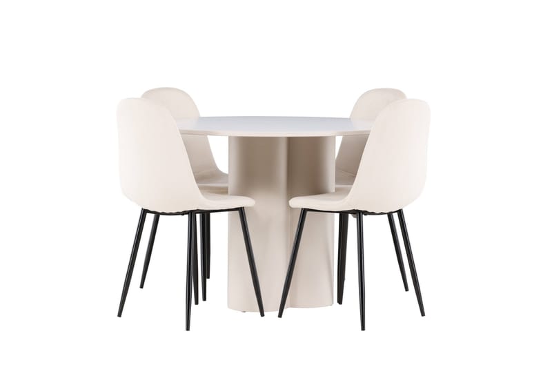 Olivia Spisegruppe 110 cm Rundt med 4 Polar stole - Beige/Beige - Møbler - Borde - Spisebordssæt