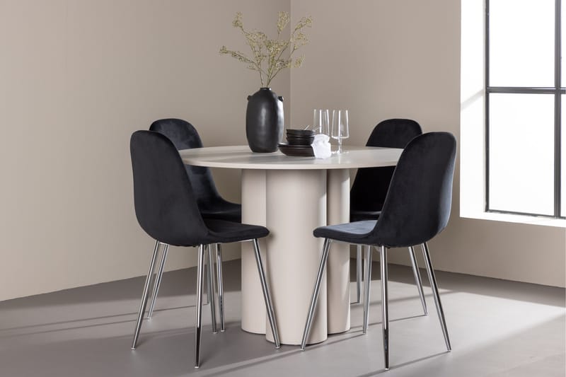 Olivia Spisegruppe 110 cm Rundt med 4 Polar stole - Beige/Sort - Møbler - Borde - Spisebordssæt