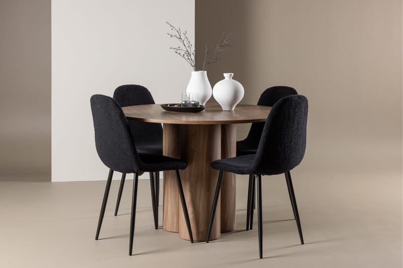 Olivia Spisegruppe 110 cm Rundt med 4 Polar stole - Mocca/Svart - Møbler - Borde - Spisebordssæt
