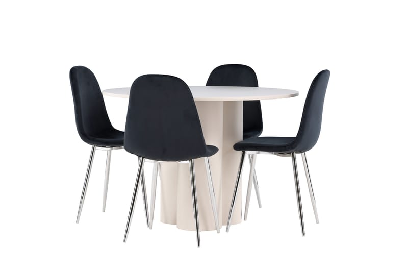 Olivia Spisegruppe 110 cm Rundt med 4 Polar stole - Beige/Sort - Møbler - Borde - Spisebordssæt