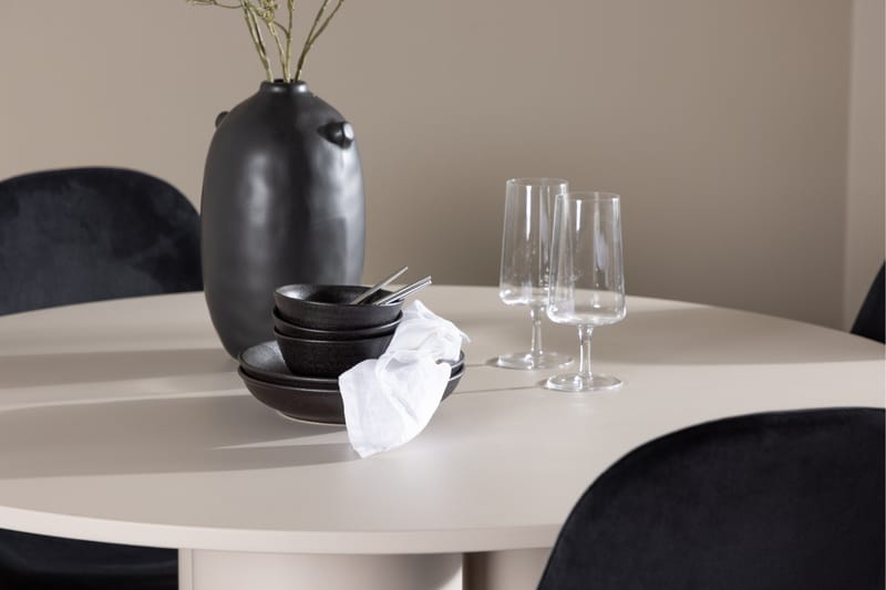 Olivia Spisegruppe 110 cm Rundt med 4 Polar stole - Beige/Sort - Møbler - Borde - Spisebordssæt
