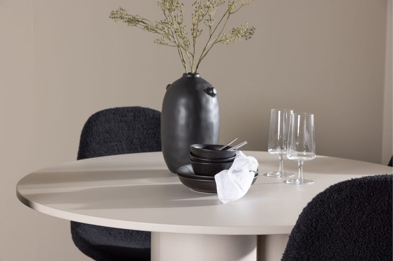 Olivia Spisegruppe 110 cm Rundt med 4 Polar stole - Beige/Sort - Møbler - Borde - Spisebordssæt