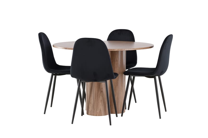 Olivia Spisegruppe 110 cm Rundt med 4 Polar stole - Mocca/Svart - Møbler - Borde - Spisebordssæt