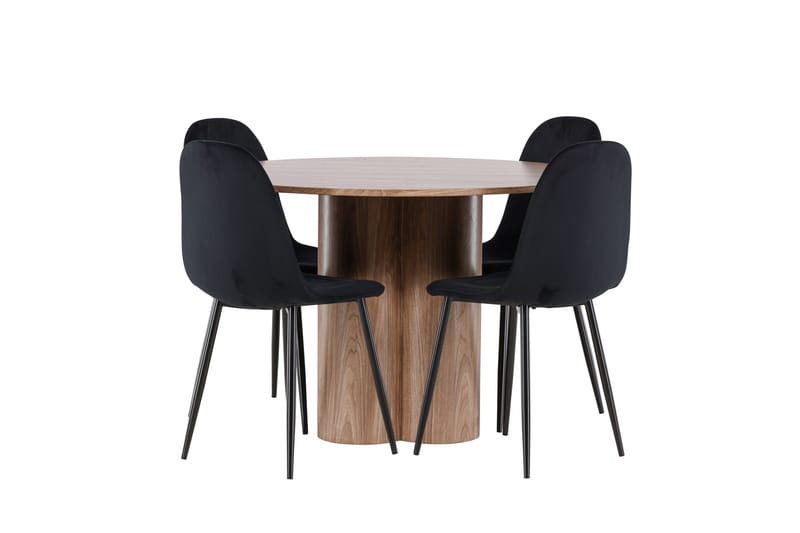 Olivia Spisegruppe 110 cm Rundt med 4 Polar stole - Mocca/Svart - Møbler - Borde - Spisebordssæt