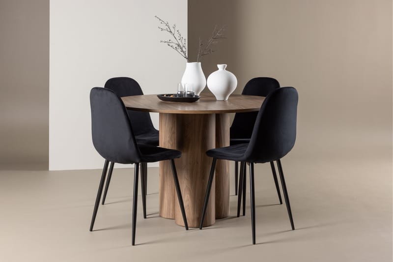 Olivia Spisegruppe 110 cm Rundt med 4 Polar stole - Mocca/Svart - Møbler - Borde - Spisebordssæt