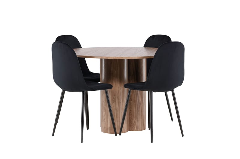 Olivia Spisegruppe 110 cm Rundt med 4 Polar stole - Mocca/Svart - Møbler - Borde - Spisebordssæt