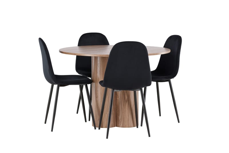 Olivia Spisegruppe 110 cm Rundt med 4 Polar stole - Mocca/Svart - Møbler - Borde - Spisebordssæt