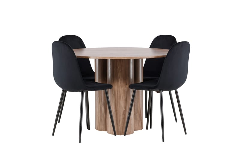 Olivia Spisegruppe 110 cm Rundt med 4 Polar stole - Mocca/Svart - Møbler - Borde - Spisebordssæt