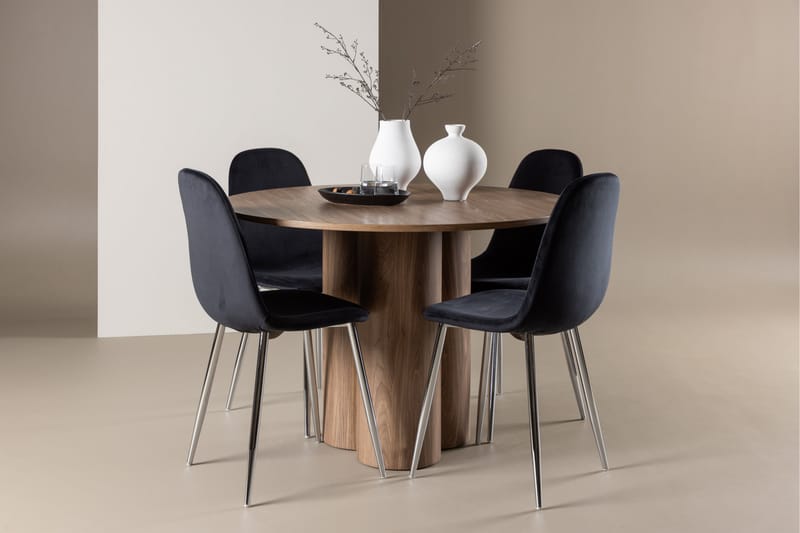 Olivia Spisegruppe 110 cm Rundt med 4 Polar stole - Mocca/Svart - Møbler - Borde - Spisebordssæt