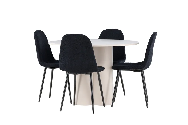 Olivia Spisegruppe 110 cm Rundt med 4 Polar stole, Beige/Sort