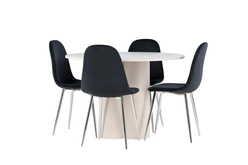 Olivia Spisegruppe 110 cm Rundt med 4 Polar stole - Beige/Sort - Møbler - Borde - Spisebordssæt