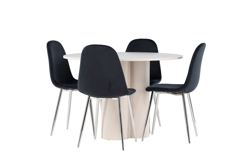 Olivia Spisegruppe 110 cm Rundt med 4 Polar stole - Beige/Sort - Møbler - Borde - Spisebordssæt