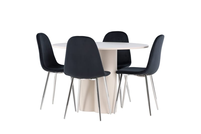 Olivia Spisegruppe 110 cm Rundt med 4 Polar stole - Beige/Sort - Møbler - Borde - Spisebordssæt