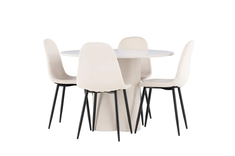 Olivia Spisegruppe 110 cm Rundt med 4 Polar stole, Beige/Beige