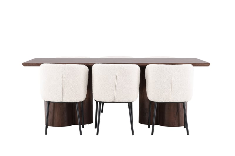 Olivia Spisegruppe 210 cm Rektangulær med 6 Agnes stole - Mocca/Hvit - Møbler - Borde - Spisebordssæt