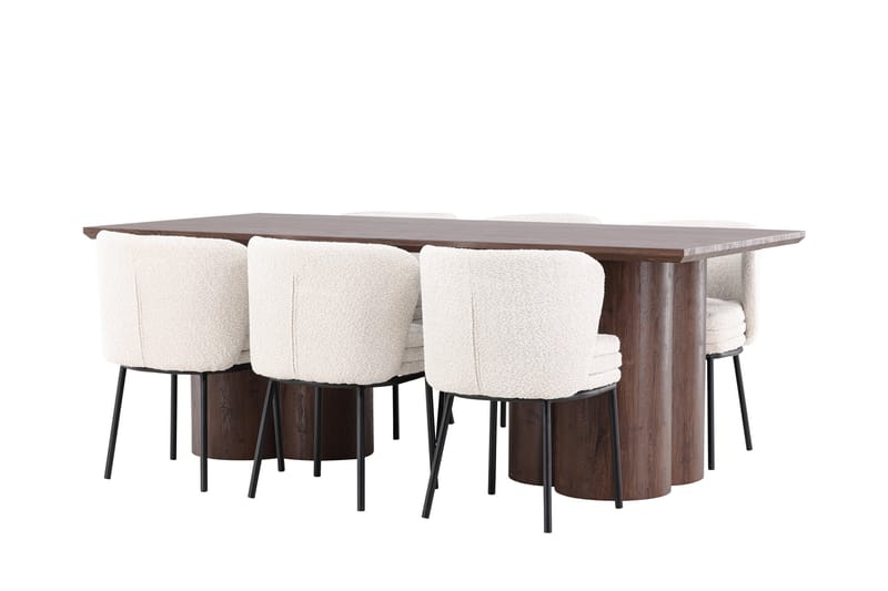 Olivia Spisegruppe 210 cm Rektangulær med 6 Agnes stole - Mocca/Hvit - Møbler - Borde - Spisebordssæt