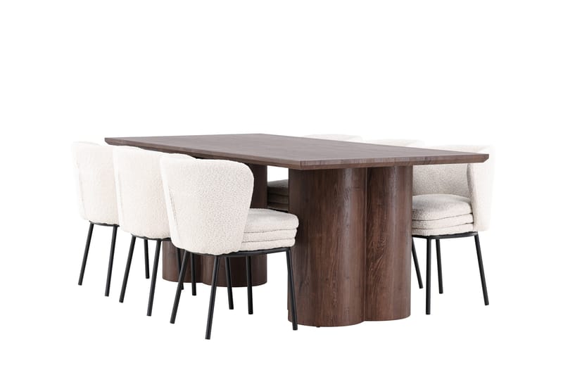 Olivia Spisegruppe 210 cm Rektangulær med 6 Agnes stole, Mocca/Hvit