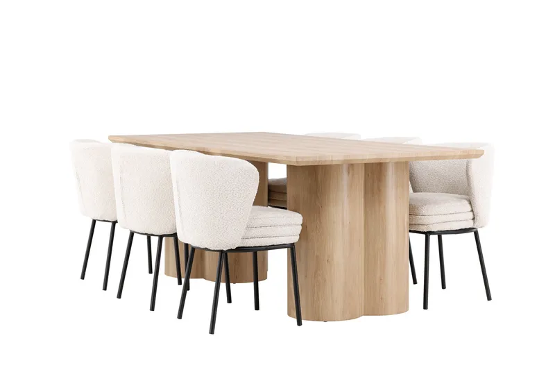 Olivia Spisegruppe 210 cm Rektangulær med 6 Agnes stole - Whitewash/Hvit - Møbler - Borde - Spisebordssæt