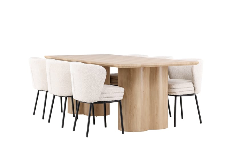 Olivia Spisegruppe 210 cm Rektangulær med 6 Agnes stole, Whitewash/Hvit