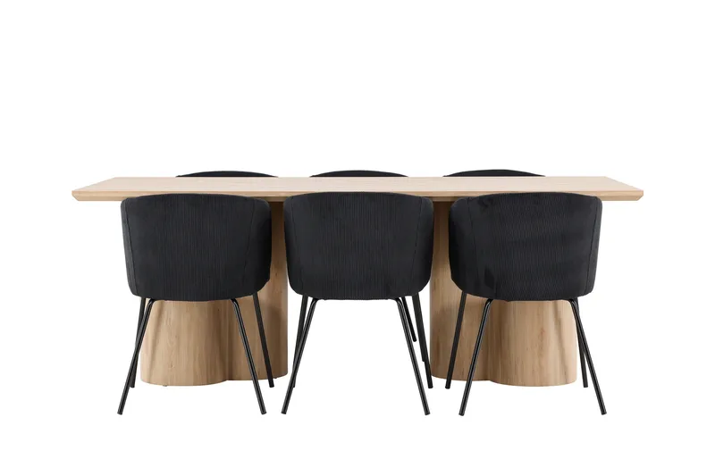 Olivia Spisegruppe 210 cm Rektangulær med 6 Berit stole - Whitewash/Svart - Møbler - Borde - Spisebordssæt