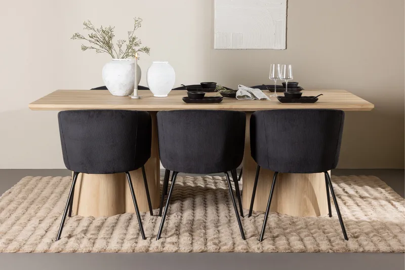 Olivia Spisegruppe 210 cm Rektangulær med 6 Berit stole - Whitewash/Svart - Møbler - Borde - Spisebordssæt