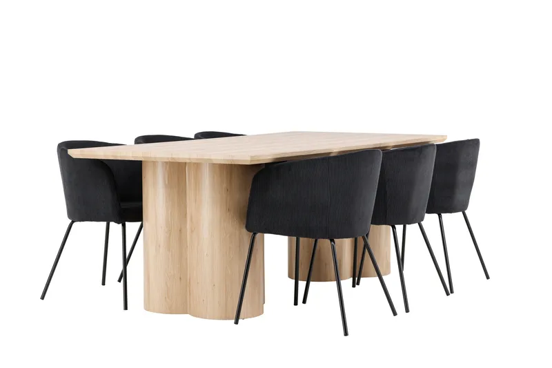 Olivia Spisegruppe 210 cm Rektangulær med 6 Berit stole - Whitewash/Svart - Møbler - Borde - Spisebordssæt