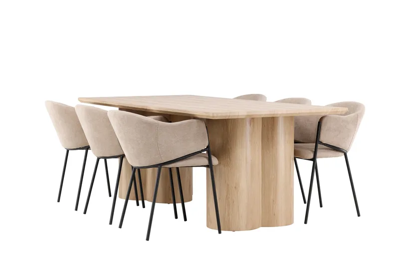 Olivia Spisegruppe 210 cm Rektangulær med 6 Evelina stole - Whitewash/Beige - Møbler - Borde - Spisebordssæt