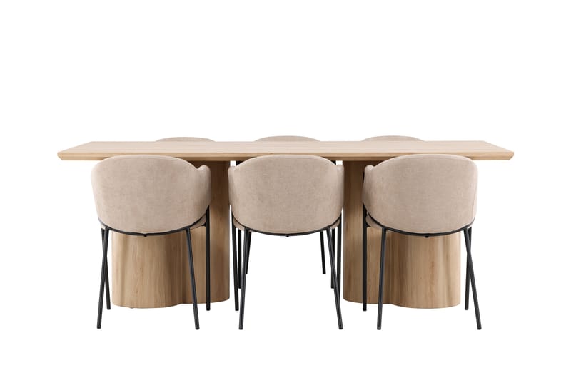 Olivia Spisegruppe 210 cm Rektangulær med 6 Evelina stole - Whitewash/Beige - Møbler - Borde - Spisebordssæt