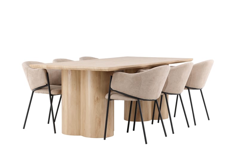 Olivia Spisegruppe 210 cm Rektangulær med 6 Evelina stole - Whitewash/Beige - Møbler - Borde - Spisebordssæt