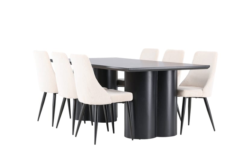 Olivia Spisegruppe 210 cm Rektangulær med 6 Leone stole - Svart/Beige - Møbler - Borde - Spisebordssæt