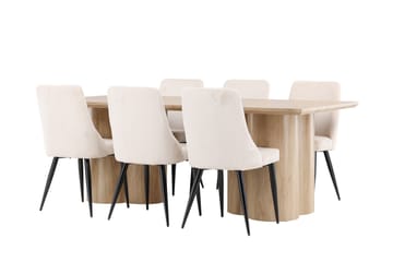 Olivia Spisegruppe 210 cm Rektangulær med 6 Leone stole - Whitewash/Beige - Møbler - Borde - Spisebordssæt