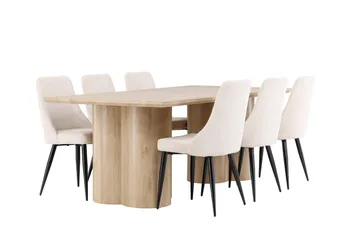 Olivia Spisegruppe 210 cm Rektangulær med 6 Leone stole - Whitewash/Beige - Møbler - Borde - Spisebordssæt