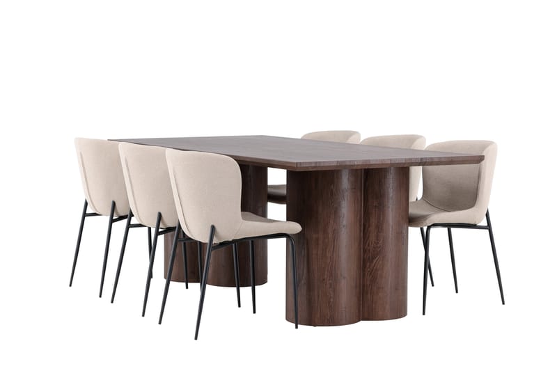 Olivia Spisegruppe 210 cm Rektangulær med 6 Modesto stole - Mocca/Beige - Møbler - Borde - Spisebordssæt