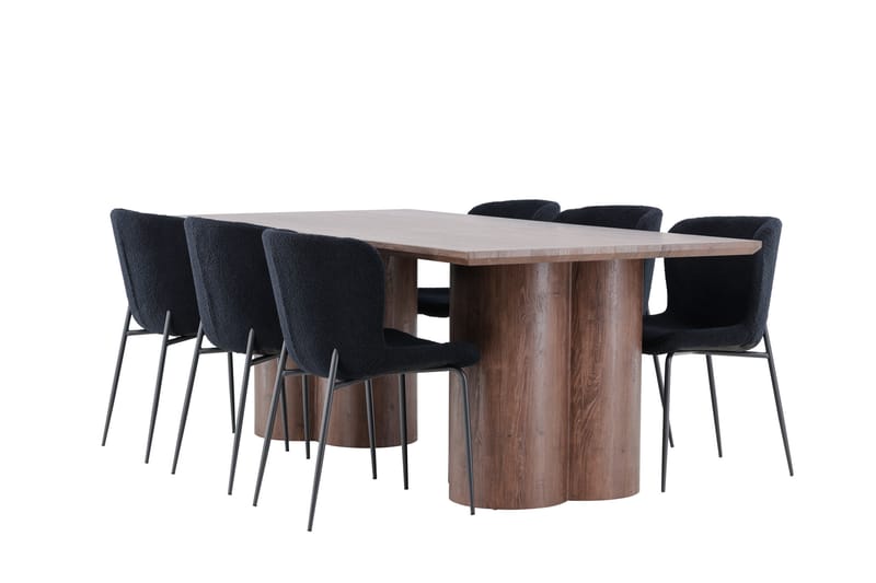 Olivia Spisegruppe 210 cm Rektangulær med 6 Modesto stole - Mocca/Svart - Møbler - Borde - Spisebordssæt