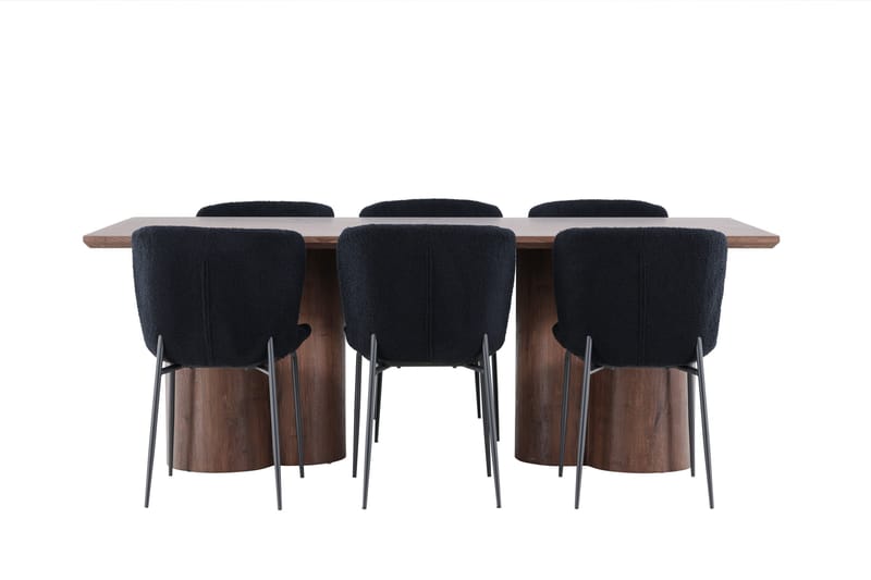 Olivia Spisegruppe 210 cm Rektangulær med 6 Modesto stole - Mocca/Svart - Møbler - Borde - Spisebordssæt