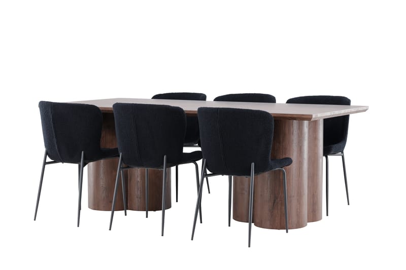 Olivia Spisegruppe 210 cm Rektangulær med 6 Modesto stole - Mocca/Svart - Møbler - Borde - Spisebordssæt