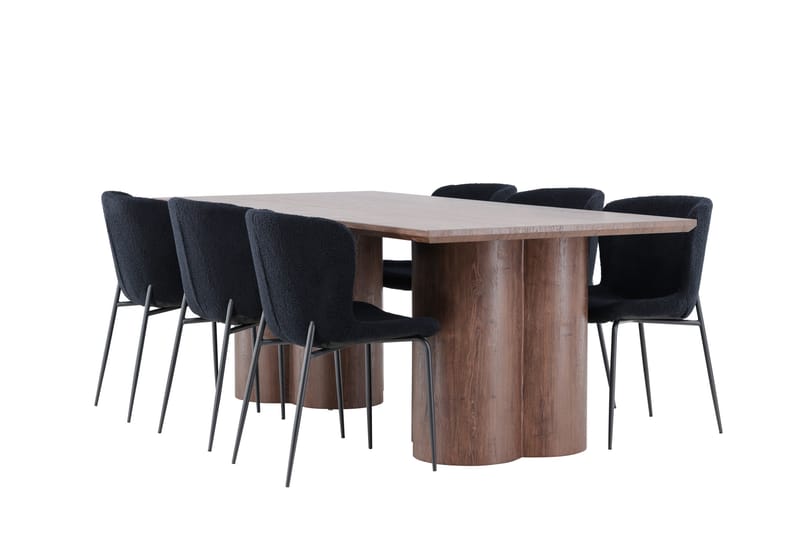 Olivia Spisegruppe 210 cm Rektangulær med 6 Modesto stole - Mocca/Svart - Møbler - Borde - Spisebordssæt