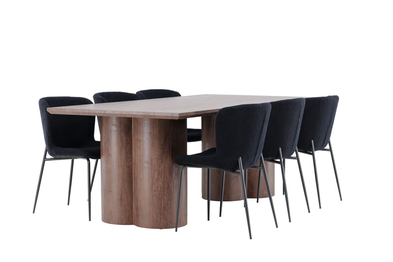 Olivia Spisegruppe 210 cm Rektangulær med 6 Modesto stole - Mocca/Svart - Møbler - Borde - Spisebordssæt